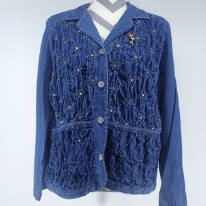 Jeans Jacket with Bling XL Quilted pattern Blue